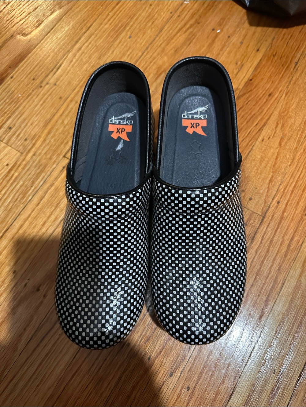 Dansko Black and White Polka Dot Clogs